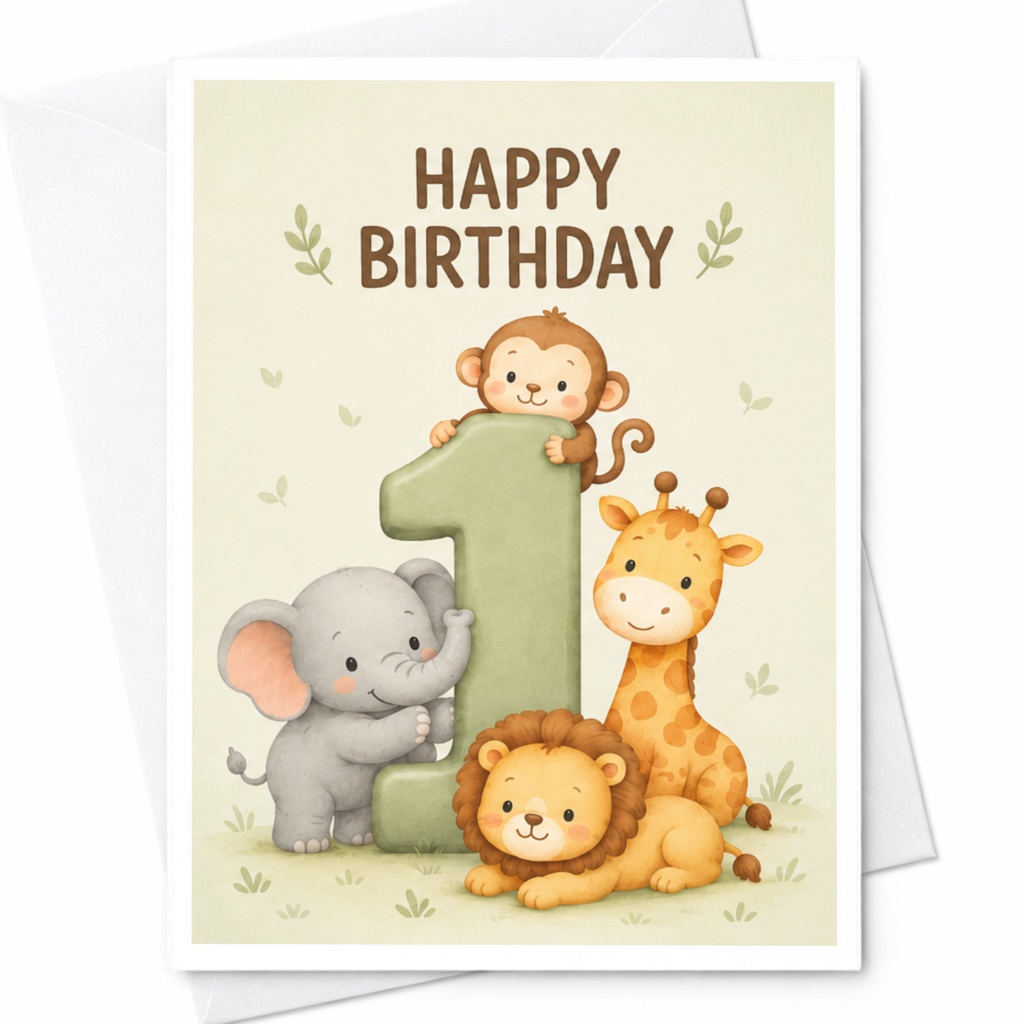 Happy Birthday 1st Birthday Card Cute Animal For Kids Baby's First Birthday Celebration Adorable Jungle Animals C3882