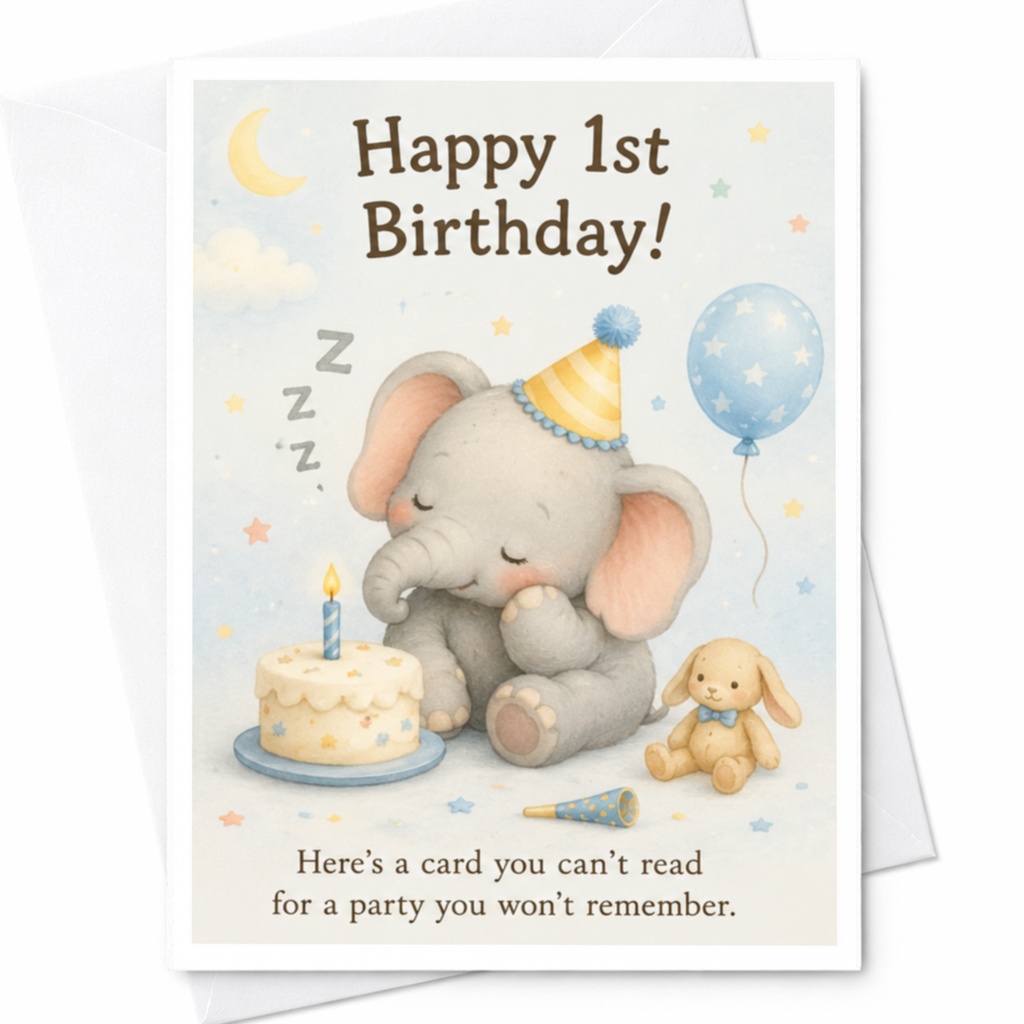 Happy 1st Birthday! Cute Elephant 1st Birthday Card For Baby Adorable Animal Card With Cake Balloon Sweet Keepsake C3887