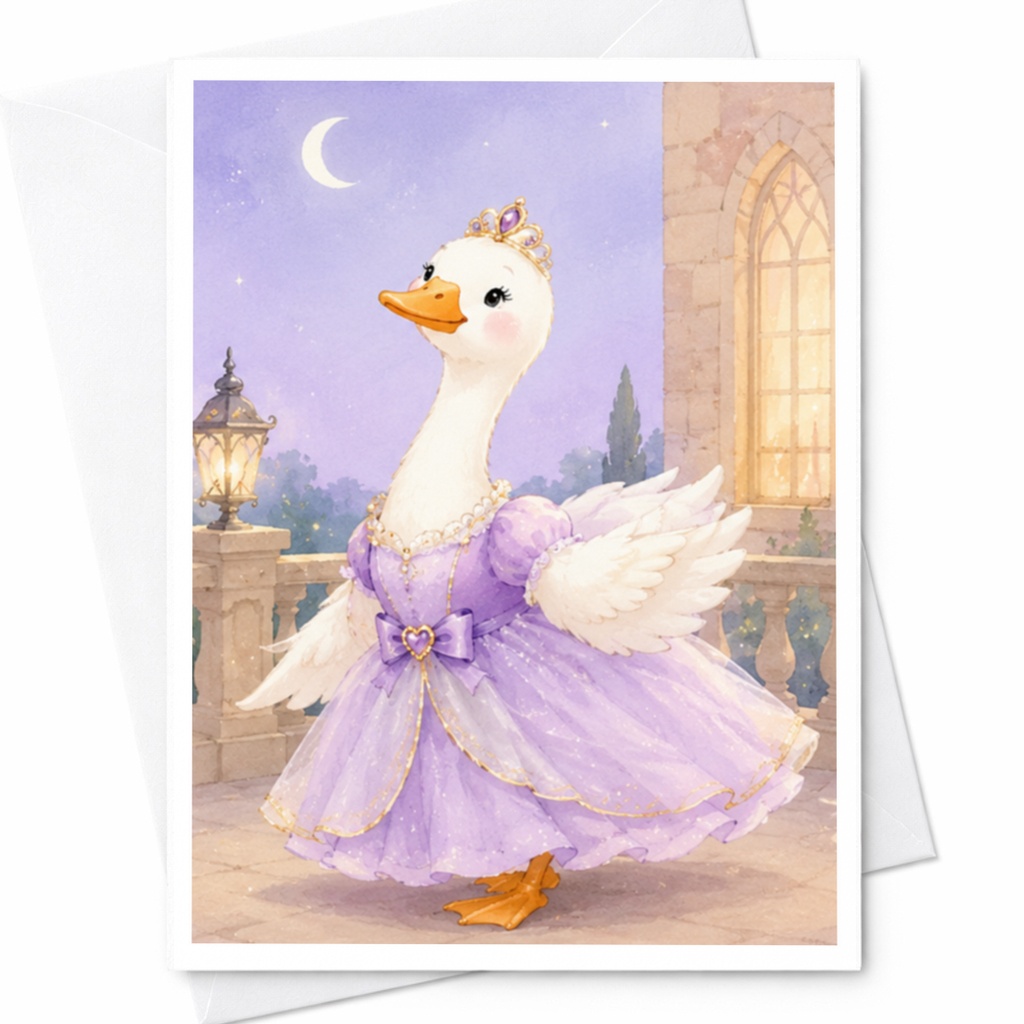 Goose Princess Card Cute Animal Greeting Card Blank Note Card For Kids Whimsical Illustration Birthday Card For Her C3889