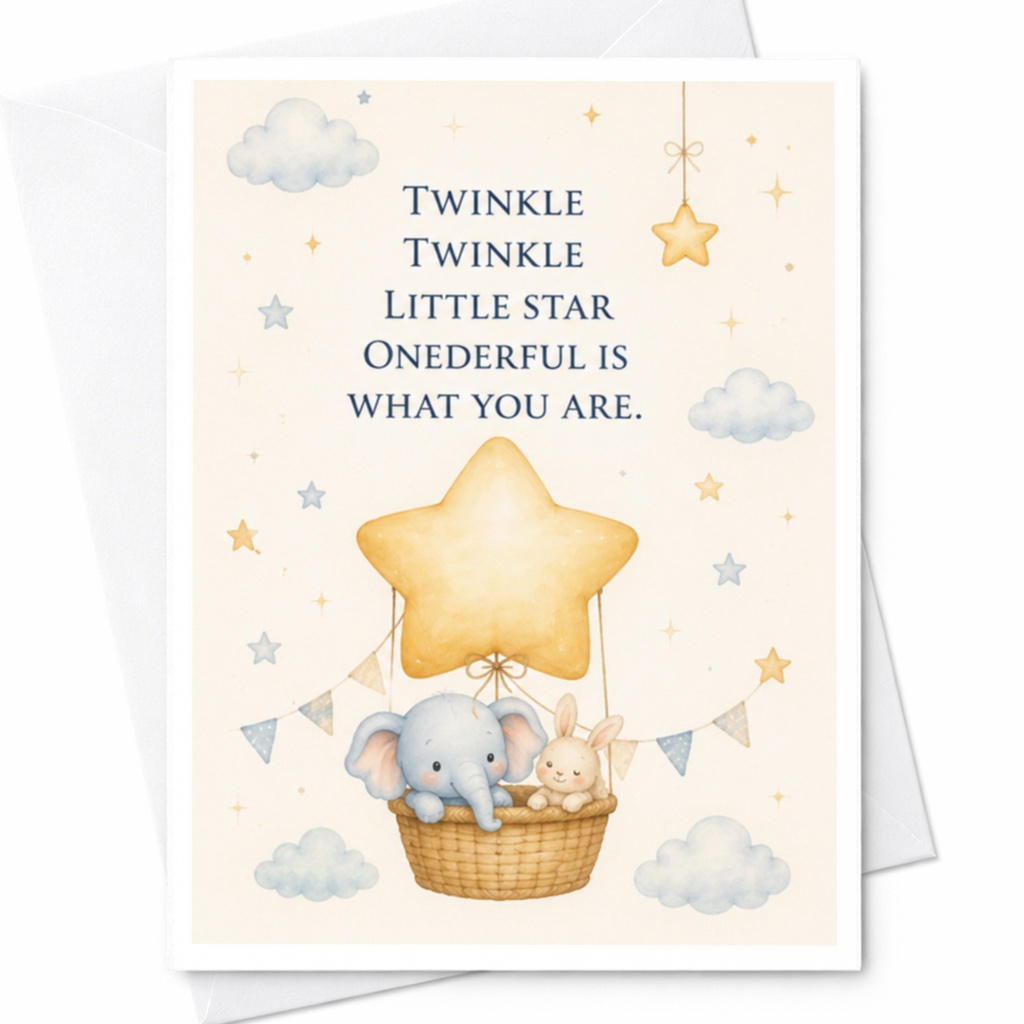 Twinkle Twinkle Little Star Onederful Is What You Are 1st Birthday Card Cute Elephant Bunny For Baby Boy Girl C3891