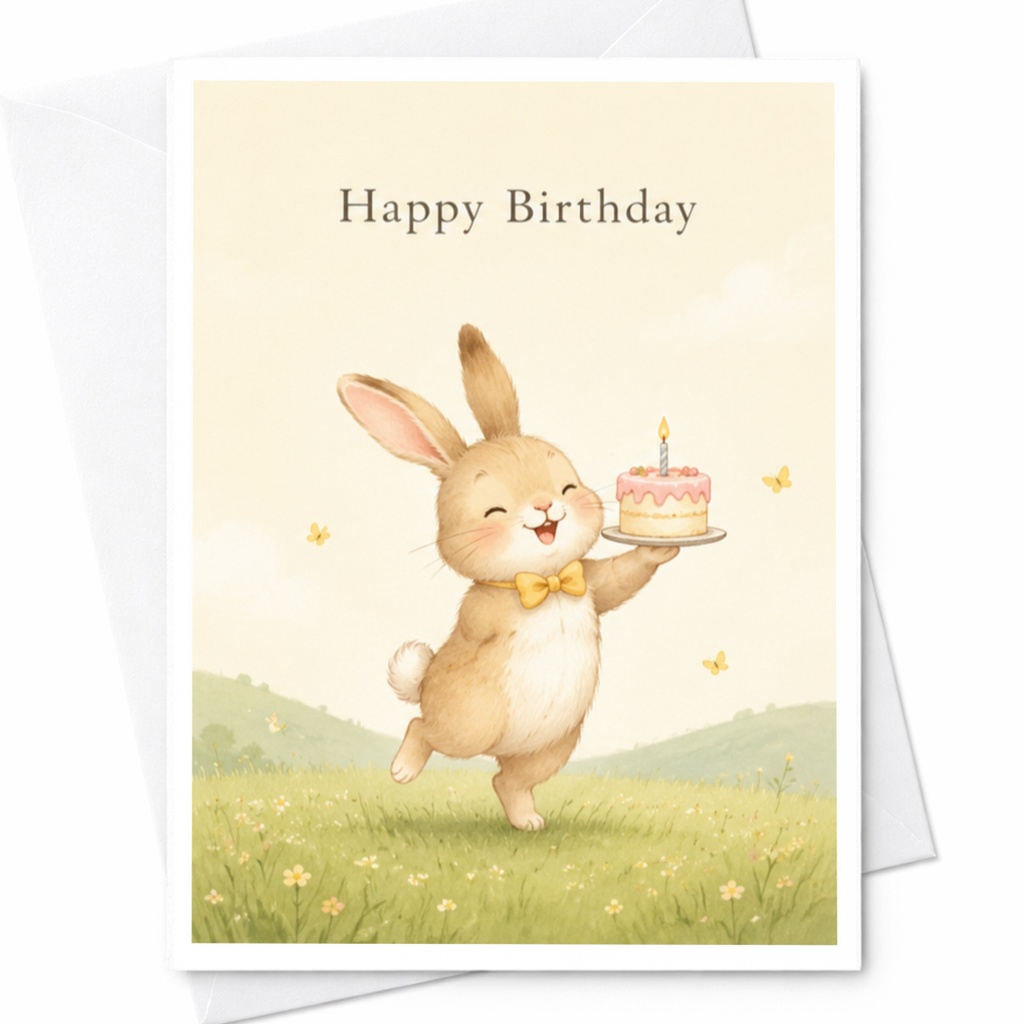 Happy Birthday Cute Bunny Birthday Card For Kids Animal Lover Adorable Rabbit With Cake 1st Birthday Card Son Nephew C3897