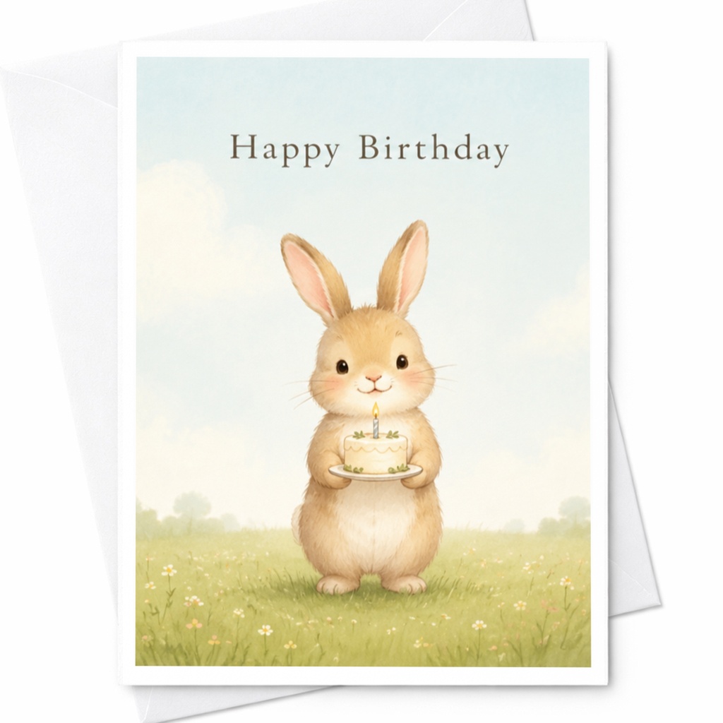 Happy Birthday Cute Bunny Card Animal Birthday Card For Kids Adorable Rabbit With Cake 1st Birthday Card For Boy Girl C3898