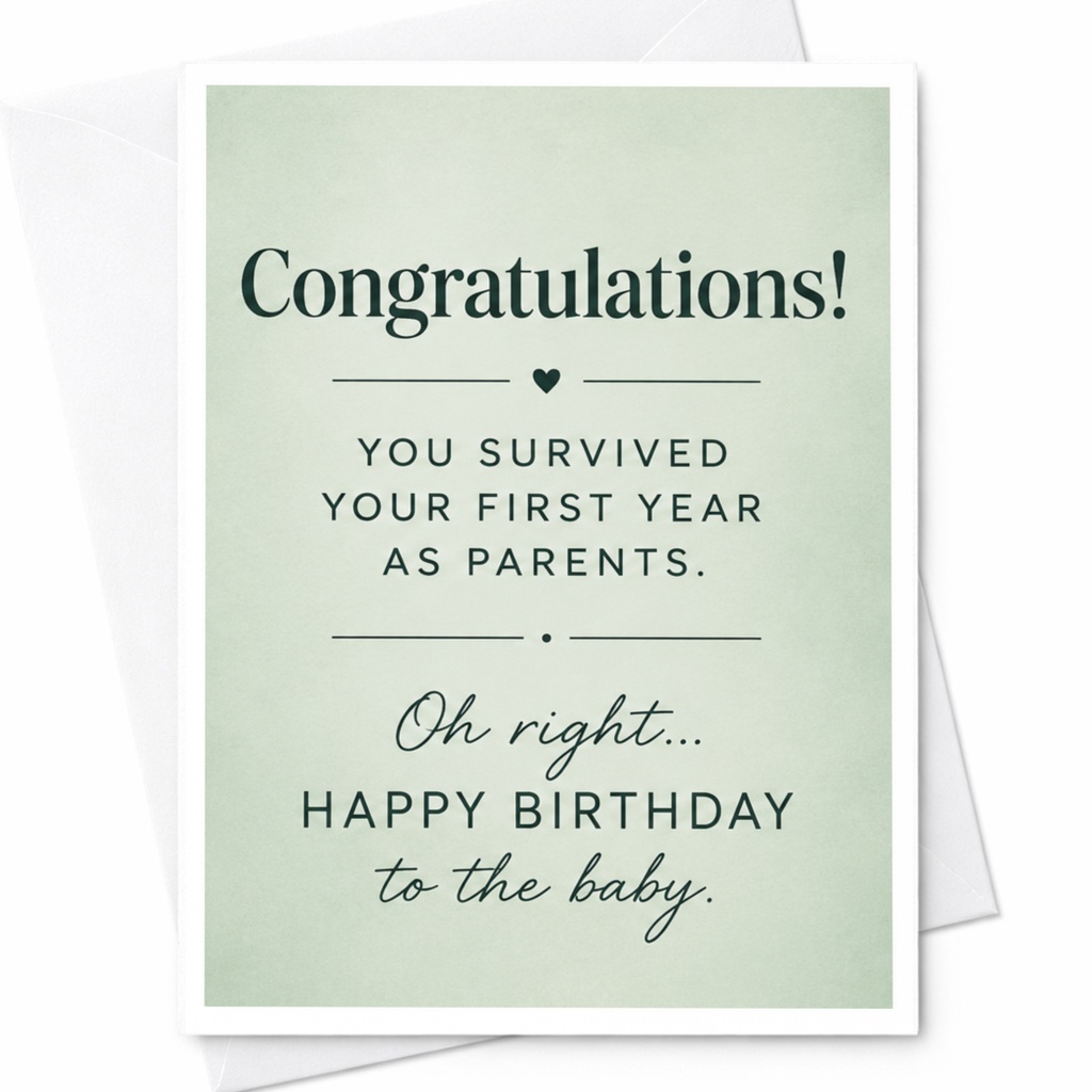 Congratulations! You Survived Your First Year As Parents Funny First Birthday Card New Parents Baby Celebration C3901