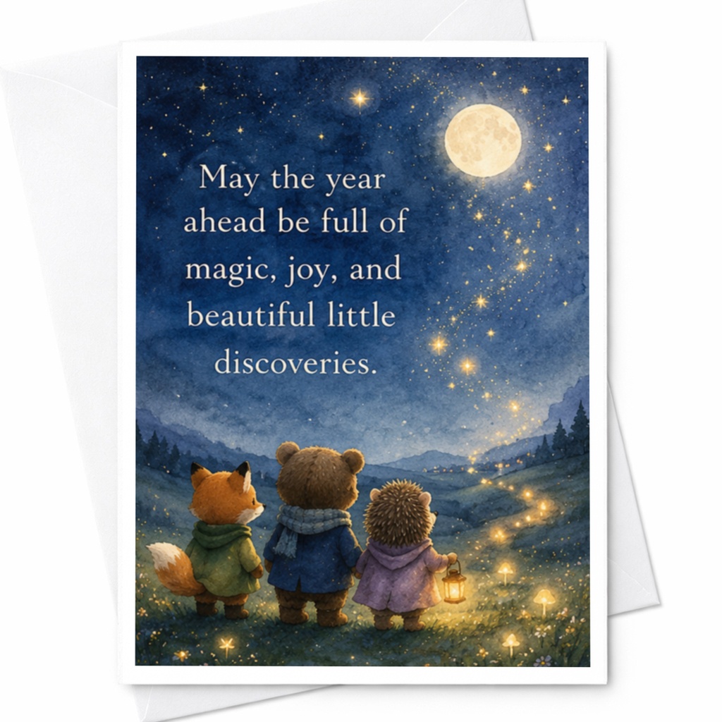 May The Year Ahead Be Full Of Magic Birthday Card Cute Animals Starry Sky For Daughter Son Kids Enchanting Greeting Card C3903