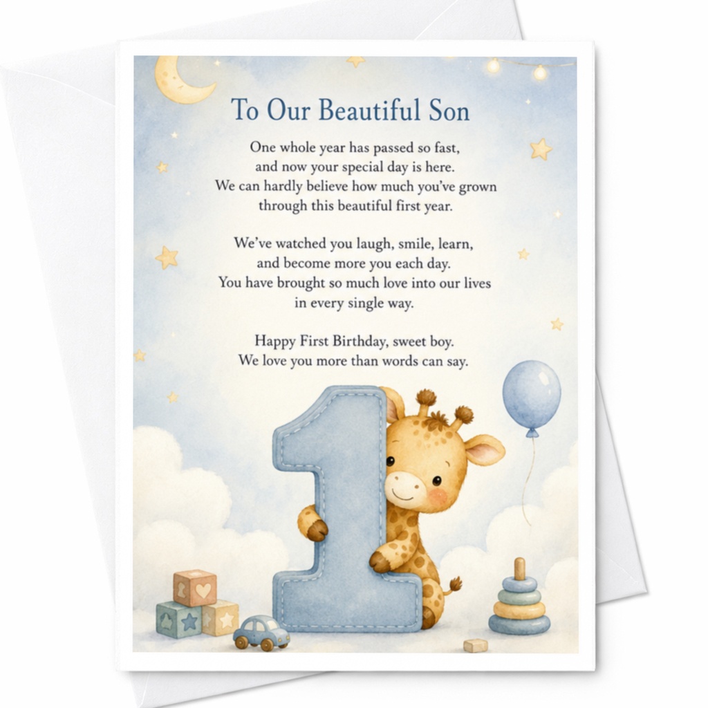 To Our Beautiful Son 1st Birthday Card Cute Giraffe For Baby Boy Sweet Sentimental Greeting Card From Parents C3864