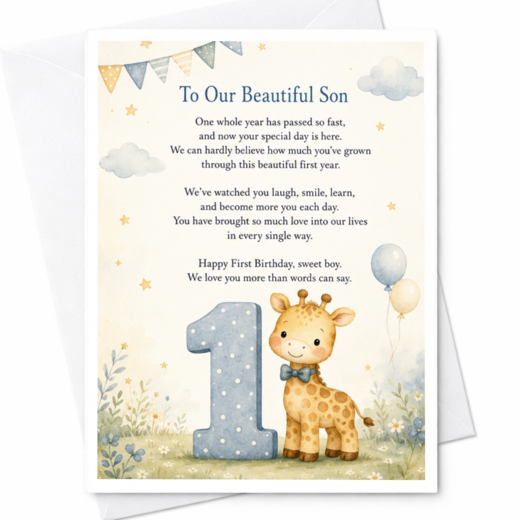 To Our Beautiful Son 1st Birthday Card Cute Giraffe For Baby Boy Sweet Birthday Wishes From Parents C3865