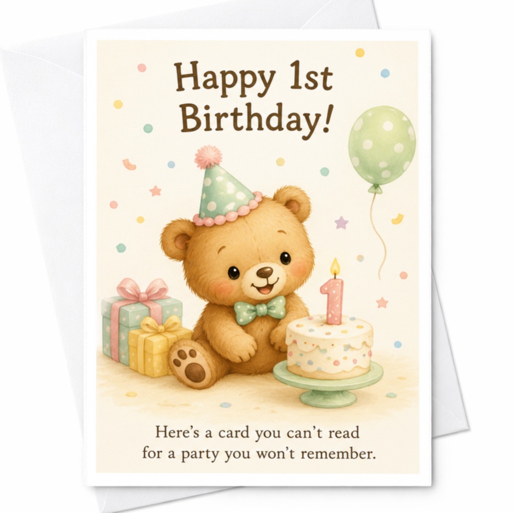 Happy 1st Birthday! Cute Bear Card 1st Birthday Card For Baby Adorable Animal Keepsake From Family Celebration C3888