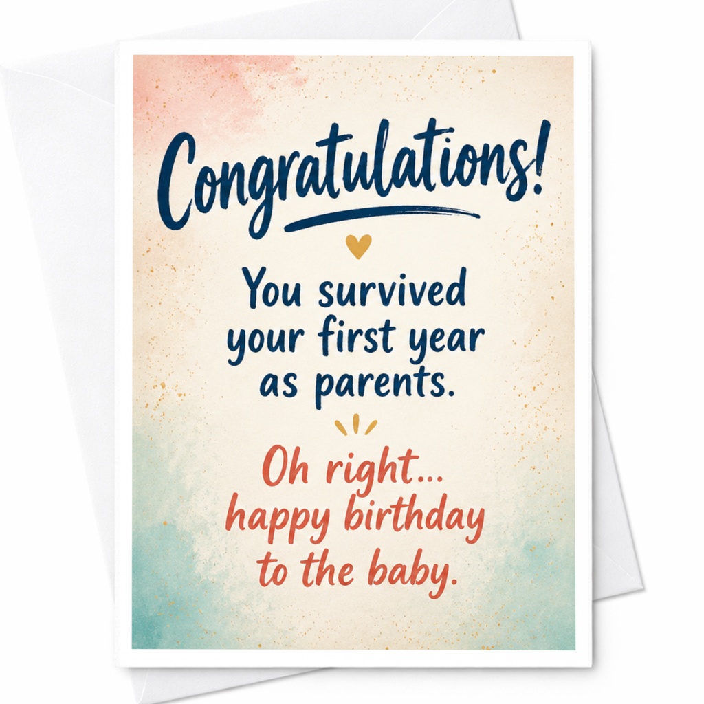 Congratulations! You Survived Your First Year As Parents Funny First Year Parenting Card New Parents Birthday Baby C3902