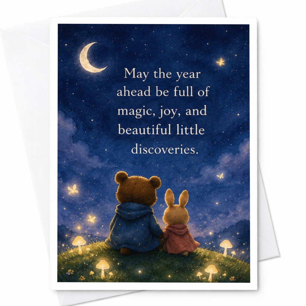 May The Year Ahead Be Full Of Magic Birthday Card Cute Bear Rabbit Night Sky For Daughter First Birthday Enchanting Card C3904