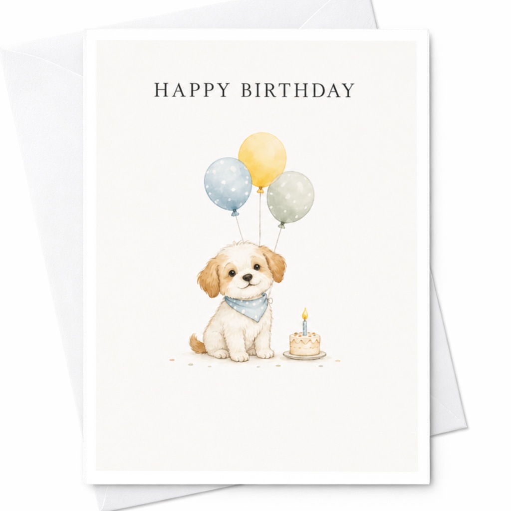 Happy Birthday Cute Dog Birthday Card For Dog Lovers Puppy With Balloons And Cake Adorable Greeting Card For Kids C3906
