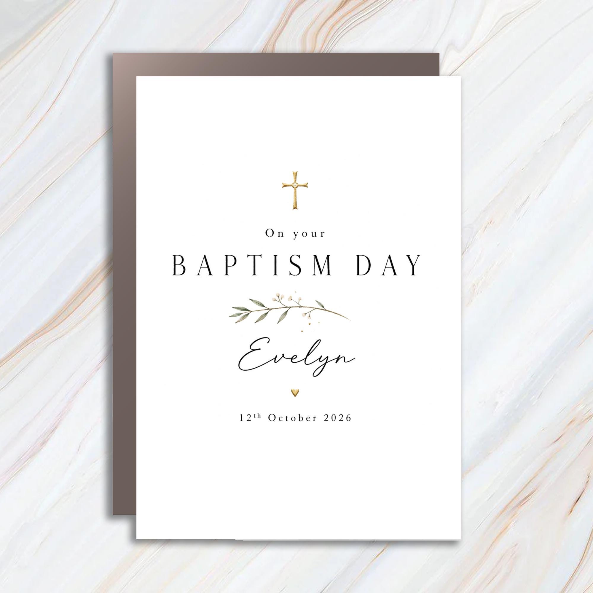 On Your Baptism Day Evelyn Baptism Card Personalized Religious Greeting Card Cross Floral Custom Name Keepsake BPC1