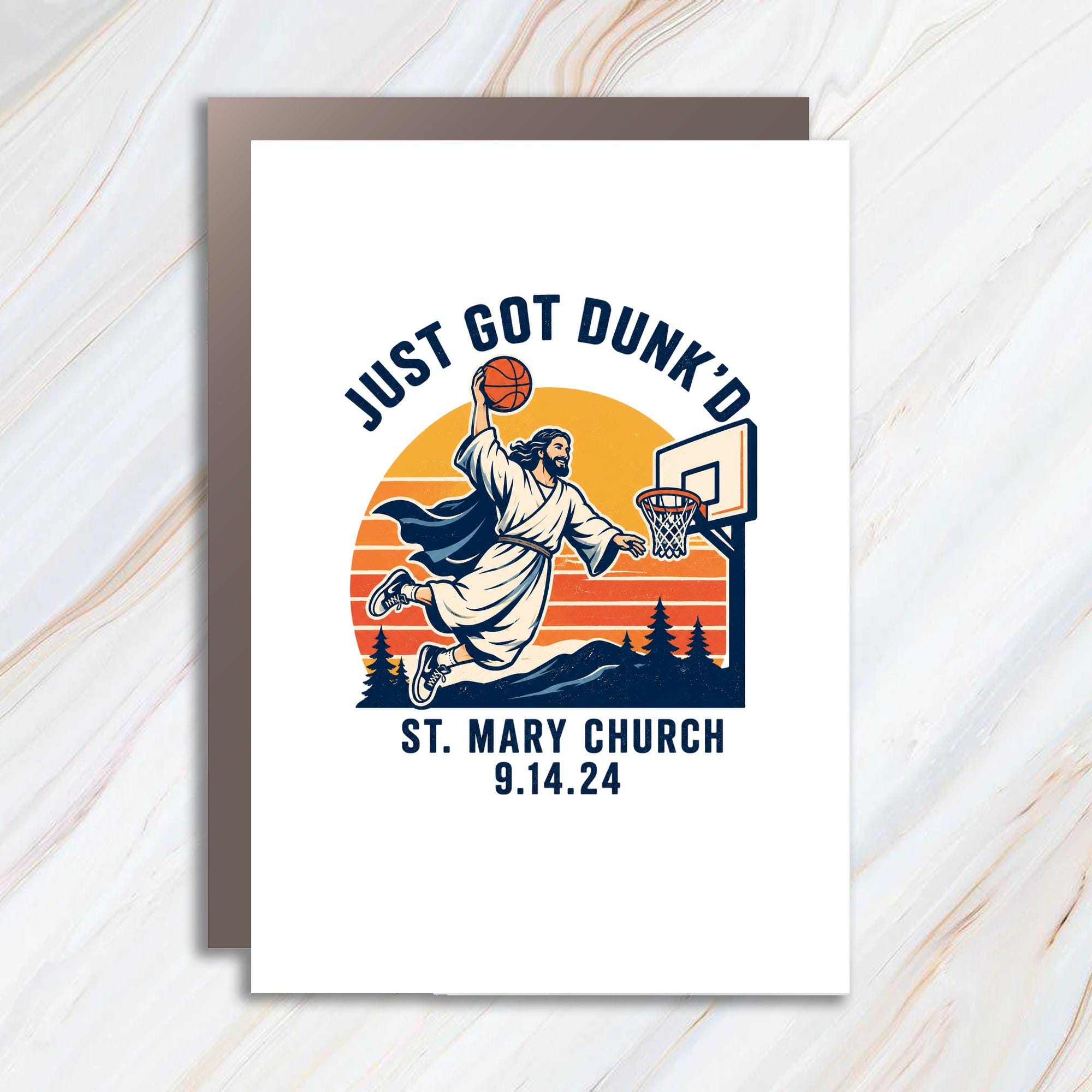 Just Got Dunk'd Funny Greeting Card Jesus Basketball Church Event Card Unique Religious Card BPC3