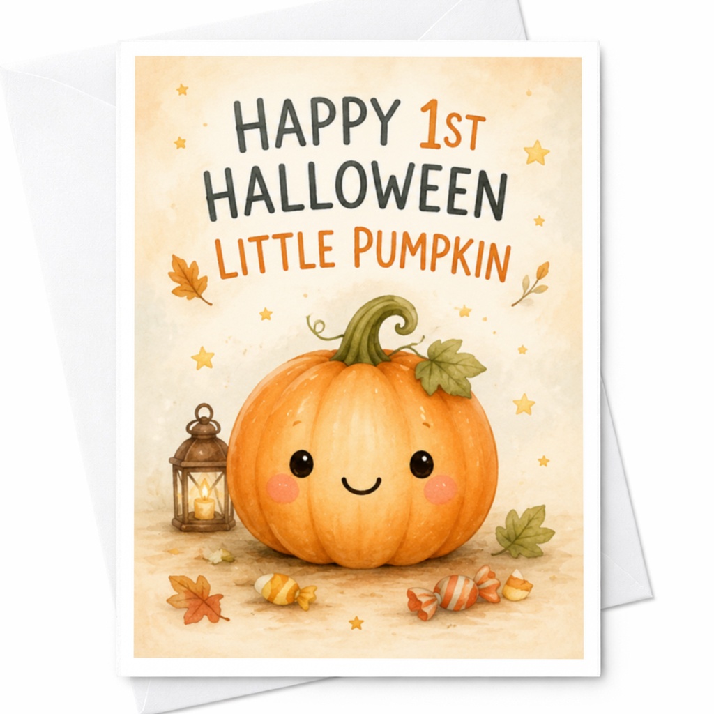 Happy 1st Halloween Little Pumpkin Cute Baby's First Halloween Card Adorable Pumpkin Keepsake Card For New Parents C3916