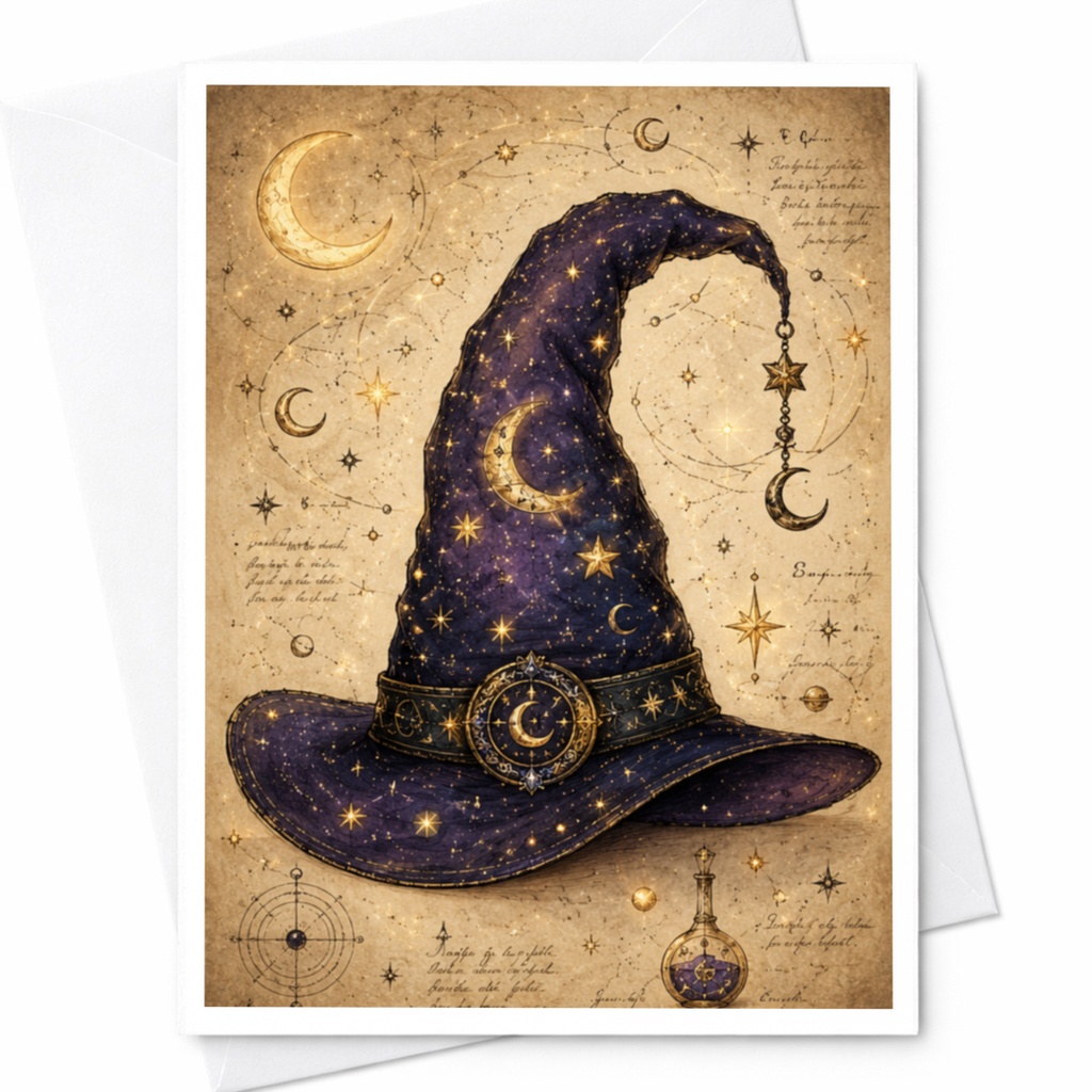 Wizard Hat Celestial Card Blank Greeting Card Vintage Gothic Style For Magic Lover Occult Art Witchy Aesthetic Card C3913