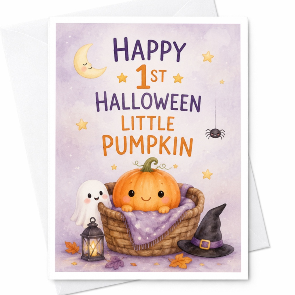 Happy 1st Halloween Little Pumpkin Cute Baby's First Halloween Card Adorable Pumpkin Ghost Keepsake Card For Kids C3915