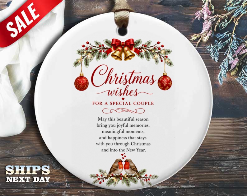 Christmas Wishes For A Special Couple Ornament Festive Holiday Decor Red Gold Bells Romantic Gift For Newlyweds O12