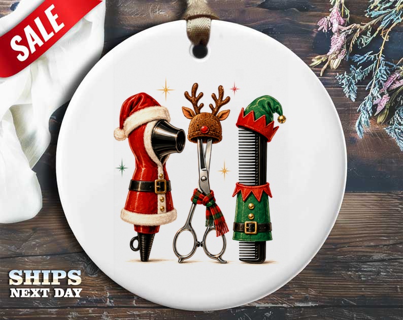 Christmas Hairdresser Tools Ornament Festive Hair Salon Decor Holiday Gift For Hairstylist Barber Christmas Tree Decoration O21