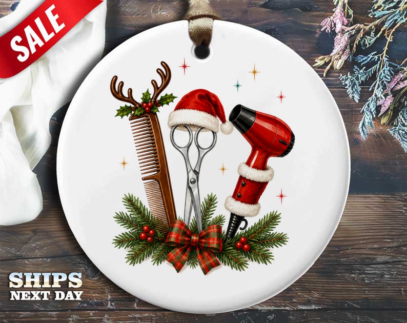 Christmas Hairdresser Tools Card Holiday Greeting Card For Hairstylist Barber Festive Scissors Comb Hairdryer Cute Xmas Card C3931