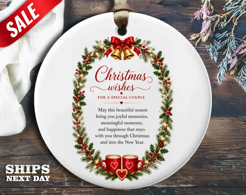 Christmas Wishes For A Special Couple Ornament Holiday Decor Christmas Ornament For Couple Festive Wreath Bells Gift O13