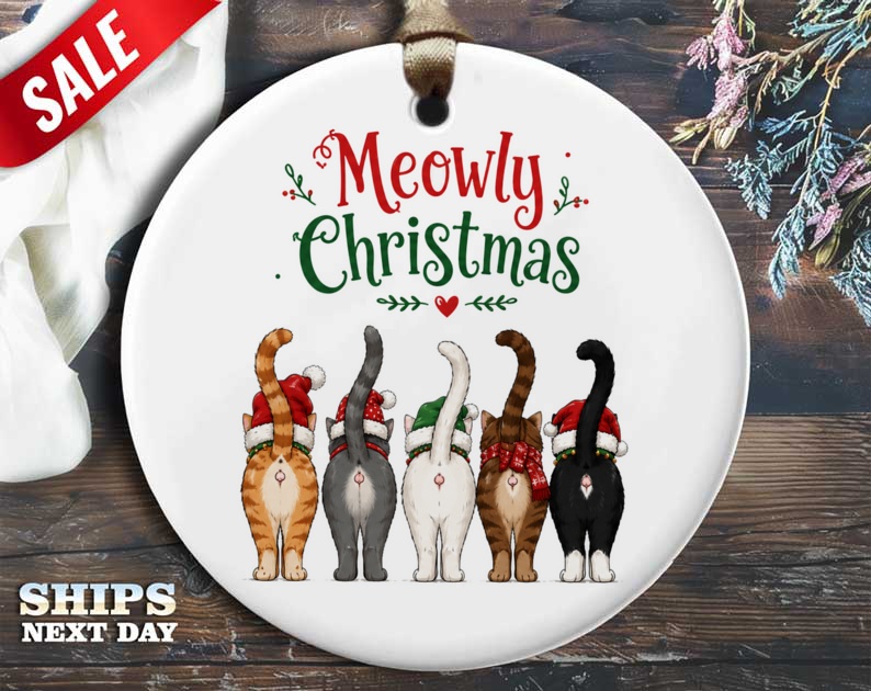 Meowly Christmas Cat Ornament Cute Festive Holiday Decor Cat Lover Gift Christmas Tree Decoration Adorable Kitty Ornament O18