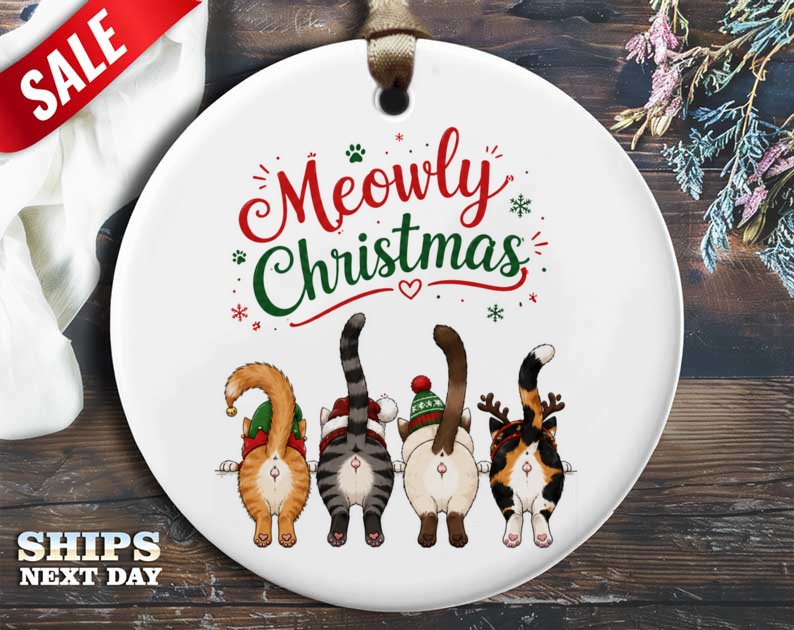Meowly Christmas Cat Ornament Cute Festive Cats Holiday Decoration Christmas Tree Ornament Cat Lover Gift O19
