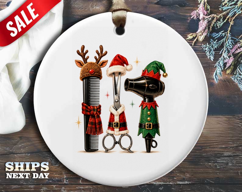 Christmas Hairdresser Tools Ornament Festive Holiday Decor Hair Salon Gift Hairdresser Christmas Ornament Cute Barber Decoration O20