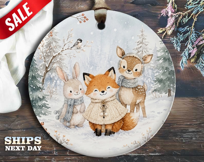 Woodland Animals Christmas Ornament Cute Fox Deer Rabbit Winter Scene Holiday Decor For Nature Lover Adorable Animal Ornament O54