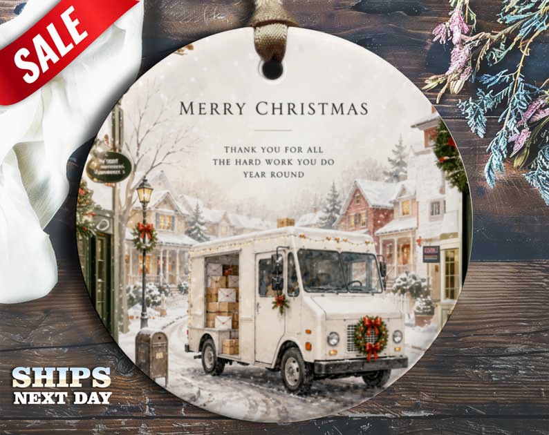 Merry Christmas Thank You Ornament Delivery Truck Snowy Village Holiday Decor Appreciation Gift 125 O58
