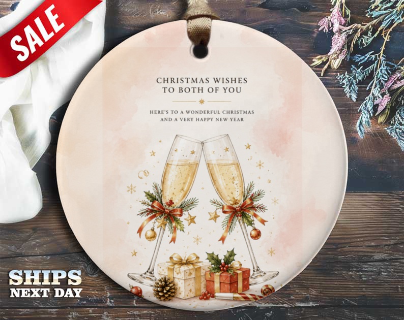 Christmas Wishes To Both Of You Ornament Holiday Decor Champagne Glasses Festive Christmas Ornament New Year Celebration Gift O59