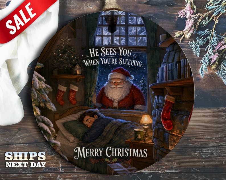 He Sees You When You're Sleeping Merry Christmas Ornament Santa Watching Child Holiday Decor Festive Tree Decoration O74