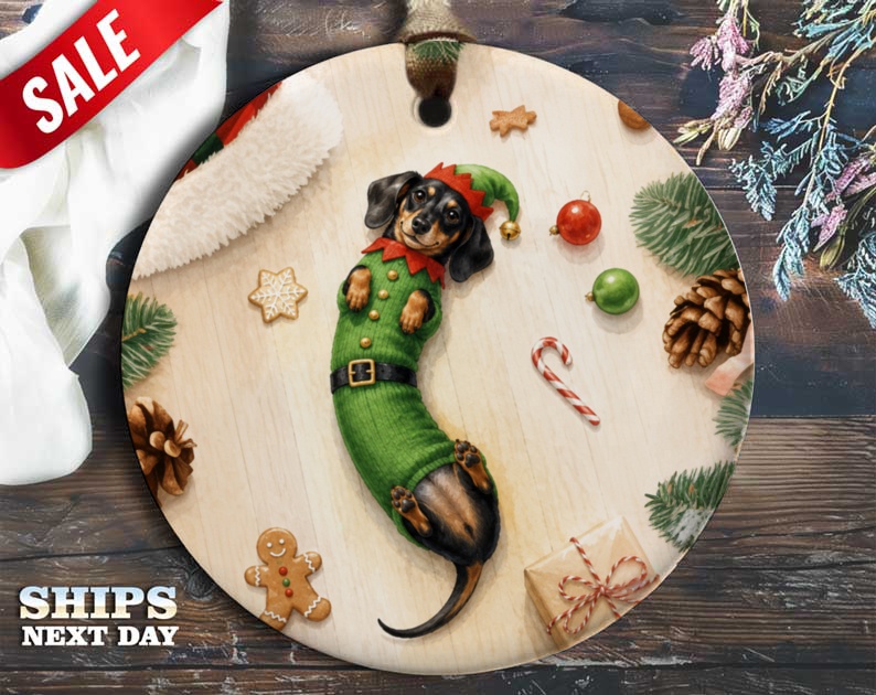 Dachshund In Elf Costume Christmas Ornament Cute Dog Holiday Decor Festive Pet Lover Gift Tree Decoration O84