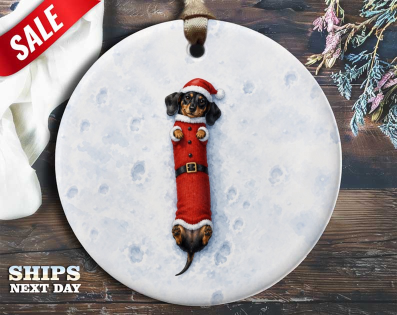 Dachshund Santa Ornament Christmas Decor Cute Dog Lover Gift Holiday Tree Decoration Festive Pet Lover Ornament O85