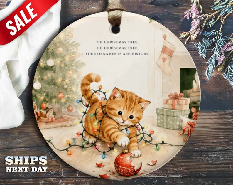 Oh Christmas Tree, Oh Christmas Tree, Your Ornaments Are History. Cute Cat Christmas Ornament Holiday Decor Gift O88