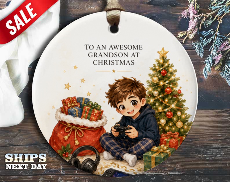 To An Awesome Grandson At Christmas Ornament Holiday Decor Gift For Grandson Cute Christmas Tree Present Festive Decoration O56