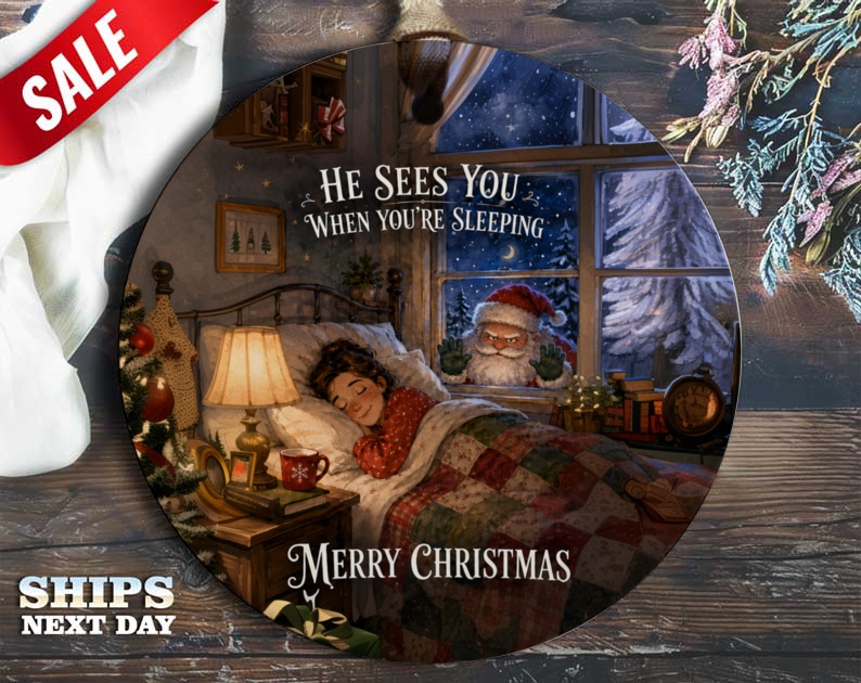 He Sees You When You're Sleeping Merry Christmas Ornament Santa Watching Child Holiday Decor Festive Tree Decoration O75