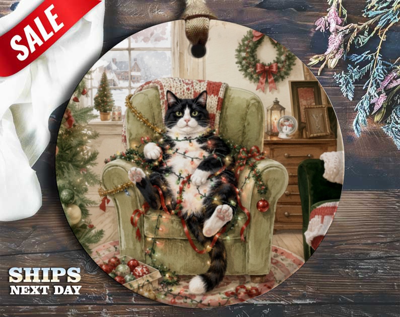 Cat Christmas Ornament Cute Holiday Decor Festive Cat Lover Gift Cozy Winter Scene Christmas Tree Decoration O82