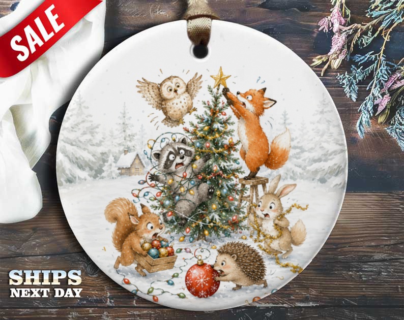 Woodland Animals Christmas Ornament Cute Forest Creatures Holiday Decor Winter Scene Tree Decoration For Nature Lovers O96