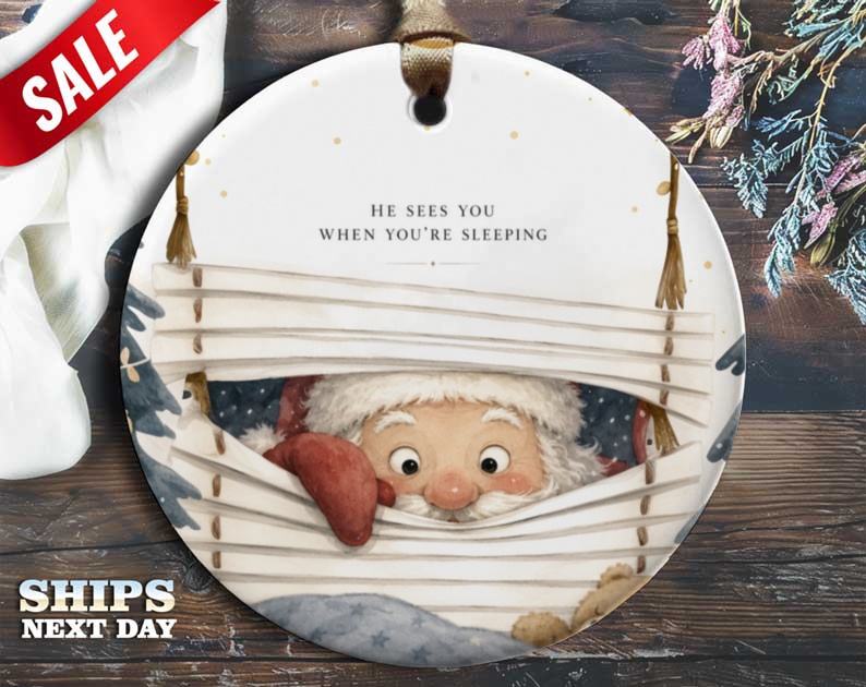 He Sees You When You're Sleeping Christmas Ornament Santa Peeking Holiday Decor Cute Festive Decoration For Tree O107