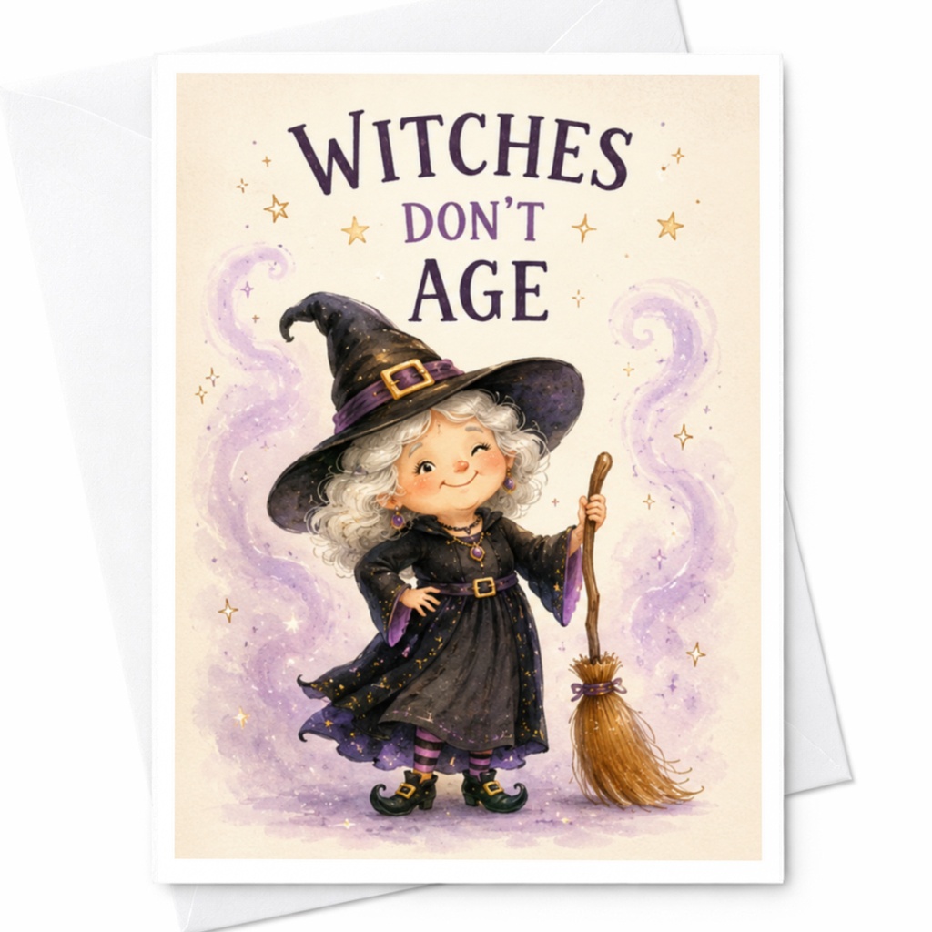 Witches Don't Age Halloween Card Funny Witch With Broom Magical Greeting Card For Witch Lovers Cute Halloween Card C3944