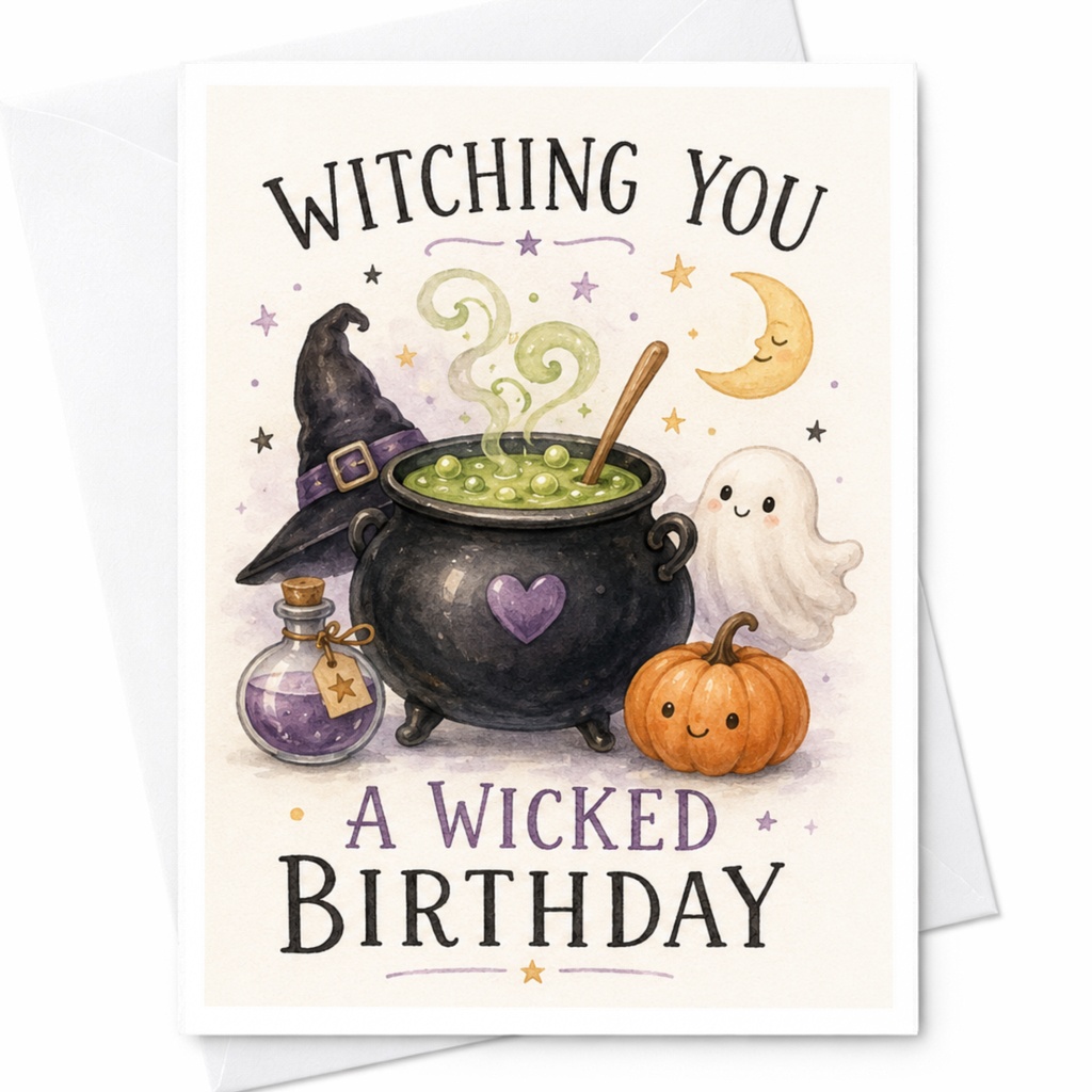 Witching You A Wicked Birthday Halloween Birthday Card Witch Cauldron Ghost Pumpkin Cute Spooky Greeting Card For Friend C3932