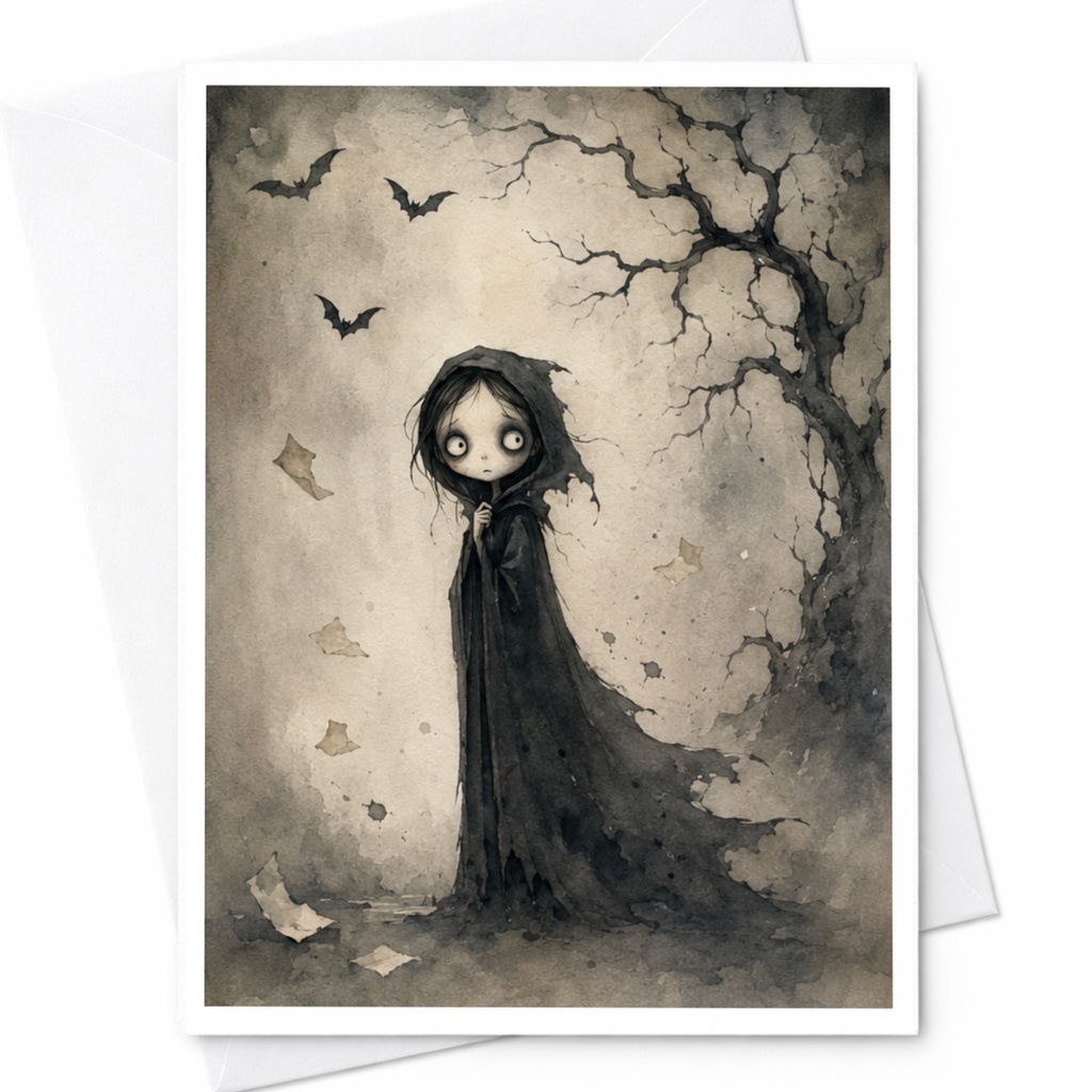 Gothic Halloween Greeting Card Vintage Style Spooky Art For Halloween Lovers Creepy Cute Card For Friends Unique C3934