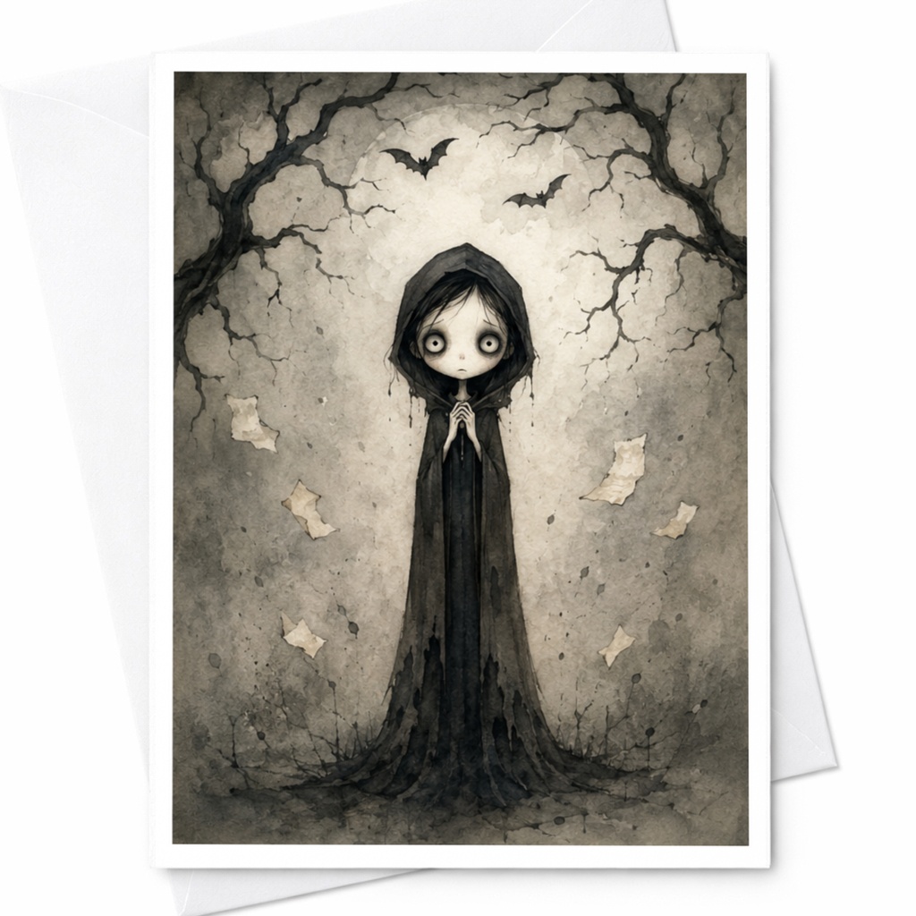 Gothic Halloween Greeting Card Vintage Style Spooky Art For Halloween Enthusiasts Creepy Cute Card For Horror Lovers C3935