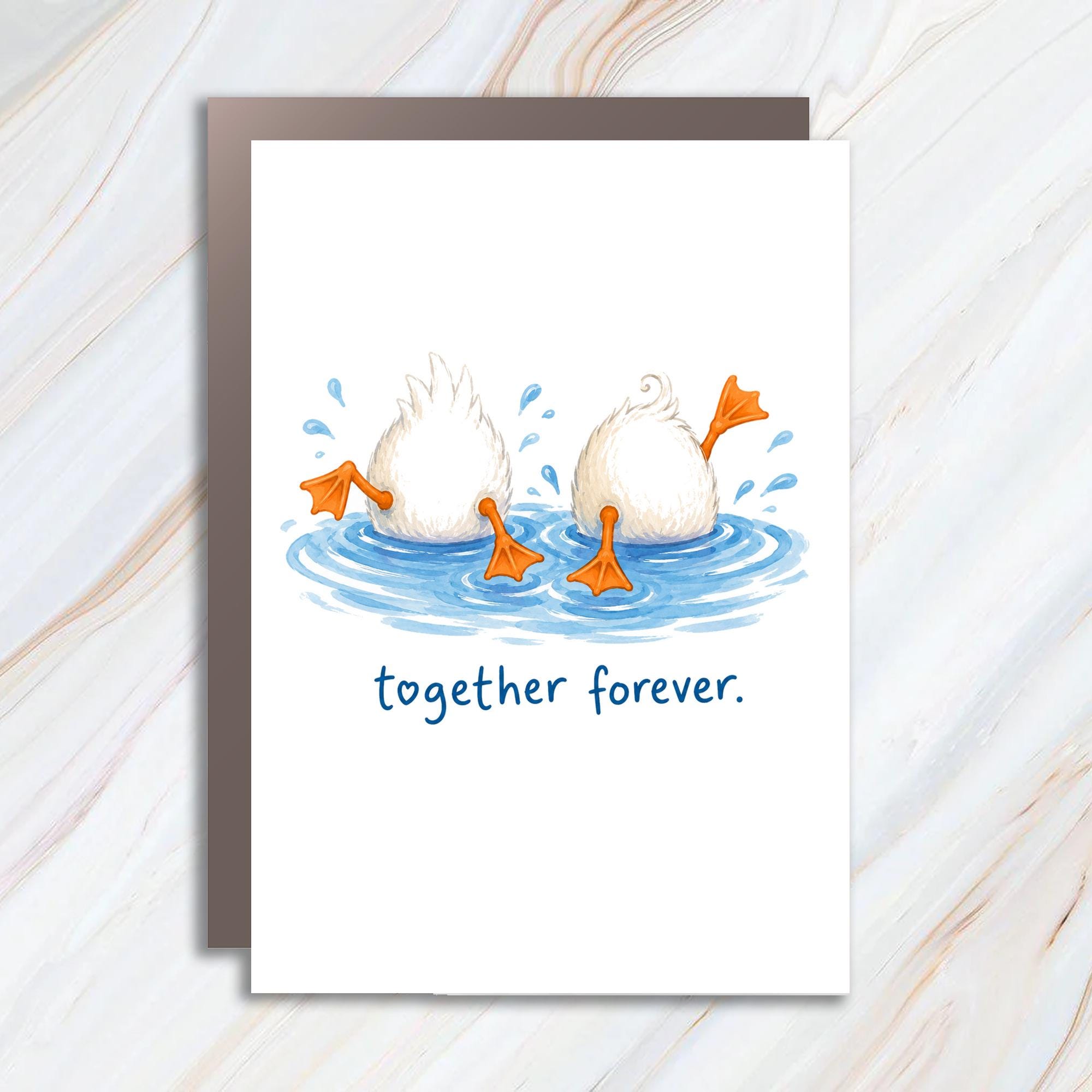 Together Forever. Cute Anniversary Card Romantic Ducks Love Card For Couple Sweet Greeting Card Watercolor Animal Art AC132