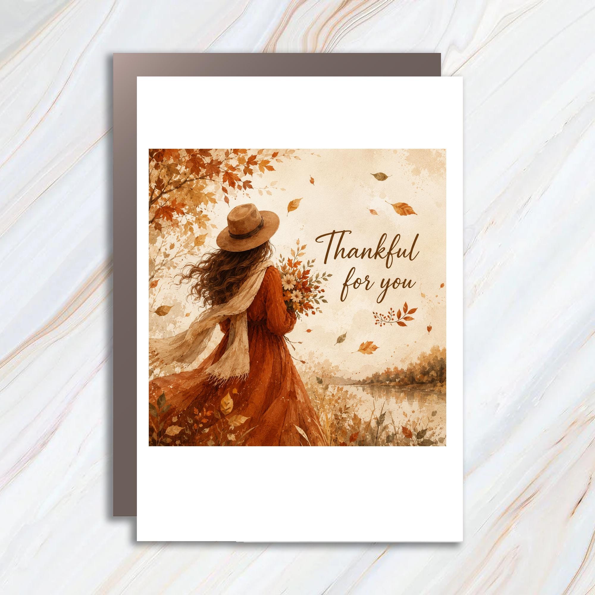 Thankful For You Autumn Thank You Card Fall Greeting Card For Her Nature Lover Watercolor Art Thanksgiving Card TC1