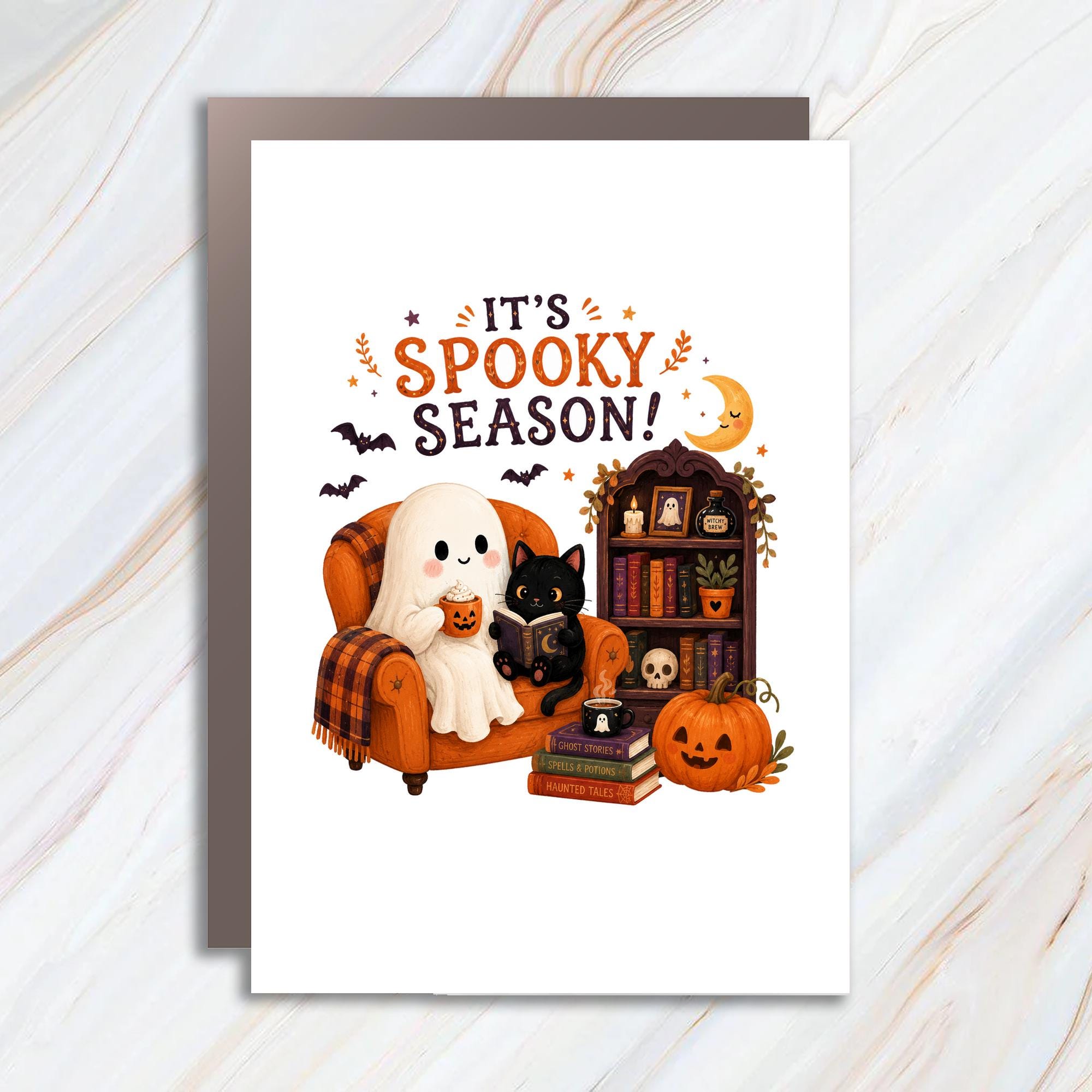 It's Spooky Season! Halloween Greeting Card Cute Ghost Cat Cozy Fall Decor Trick Or Treat Card For Friend Fun Seasonal Card HC4