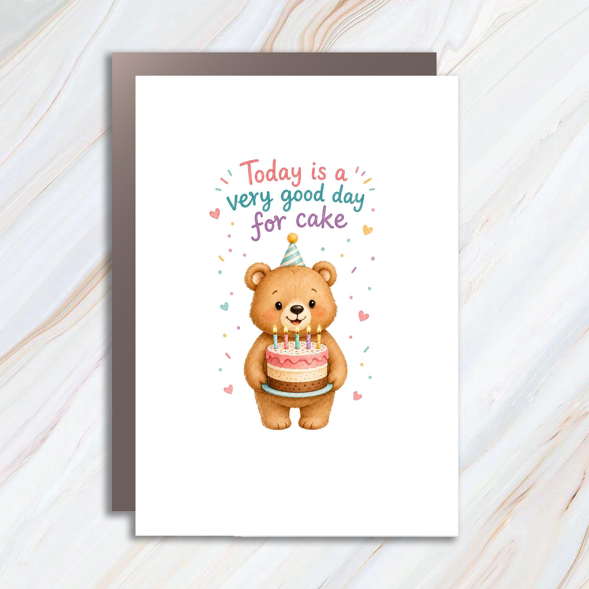 Today Is A Very Good Day For Cake Birthday Card Cute Bear With Cake For Kids Fun Celebration Party Animal Card 1BC1