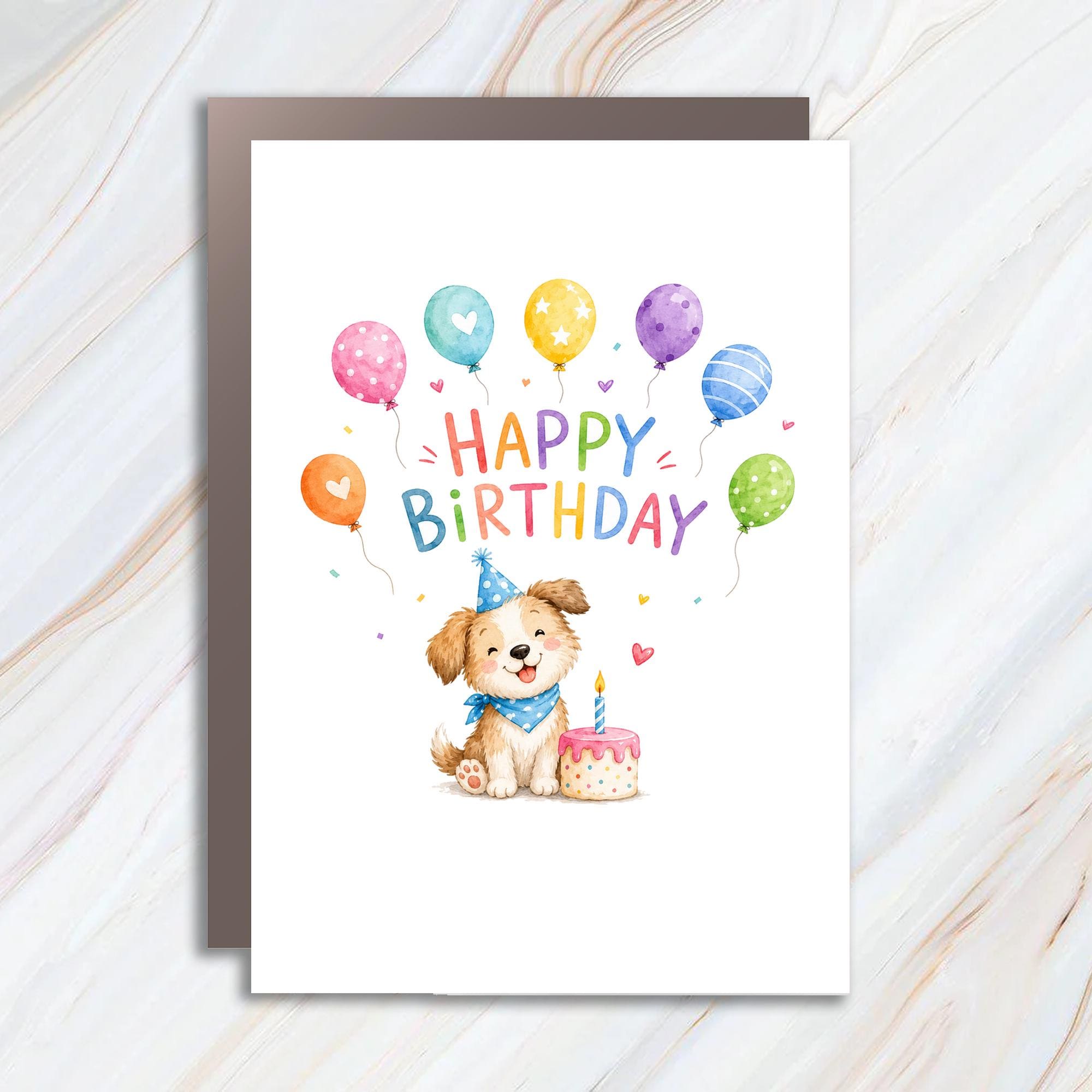Happy Birthday Cute Dog Birthday Card With Balloons And Cake For Kids Fun Animal Lover Celebration Greeting Card 1BC5