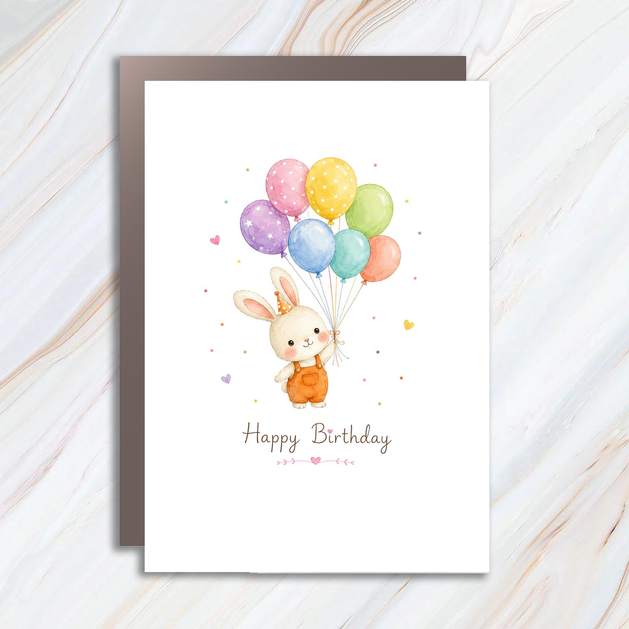 Happy Birthday Cute Bunny With Balloons Birthday Card For Kids Adorable Animal Greeting Card Childrens Birthday Celebration 1BC4