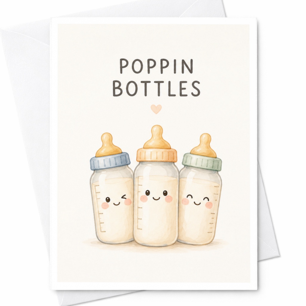 Poppin Bottles Baby Shower Card Cute Baby Bottles New Mom To Be Greeting Card Expecting Mother Funny Pregnancy Card C3955