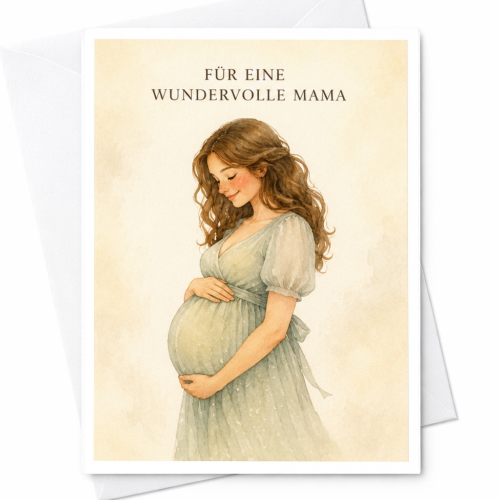 Für Eine Wundervolle Mama Mother's Day Card Pregnant Woman Illustration For Expecting Mom Sweet Watercolor Art C3958